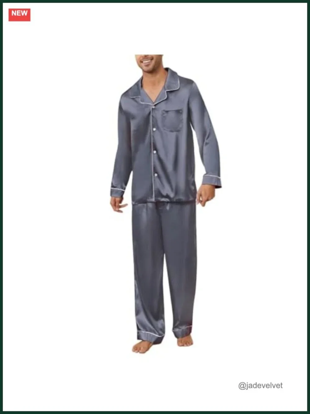 Mens Silk Pajamas Set Long Sleeve Satin Button Down Sleepwear Two-Piece